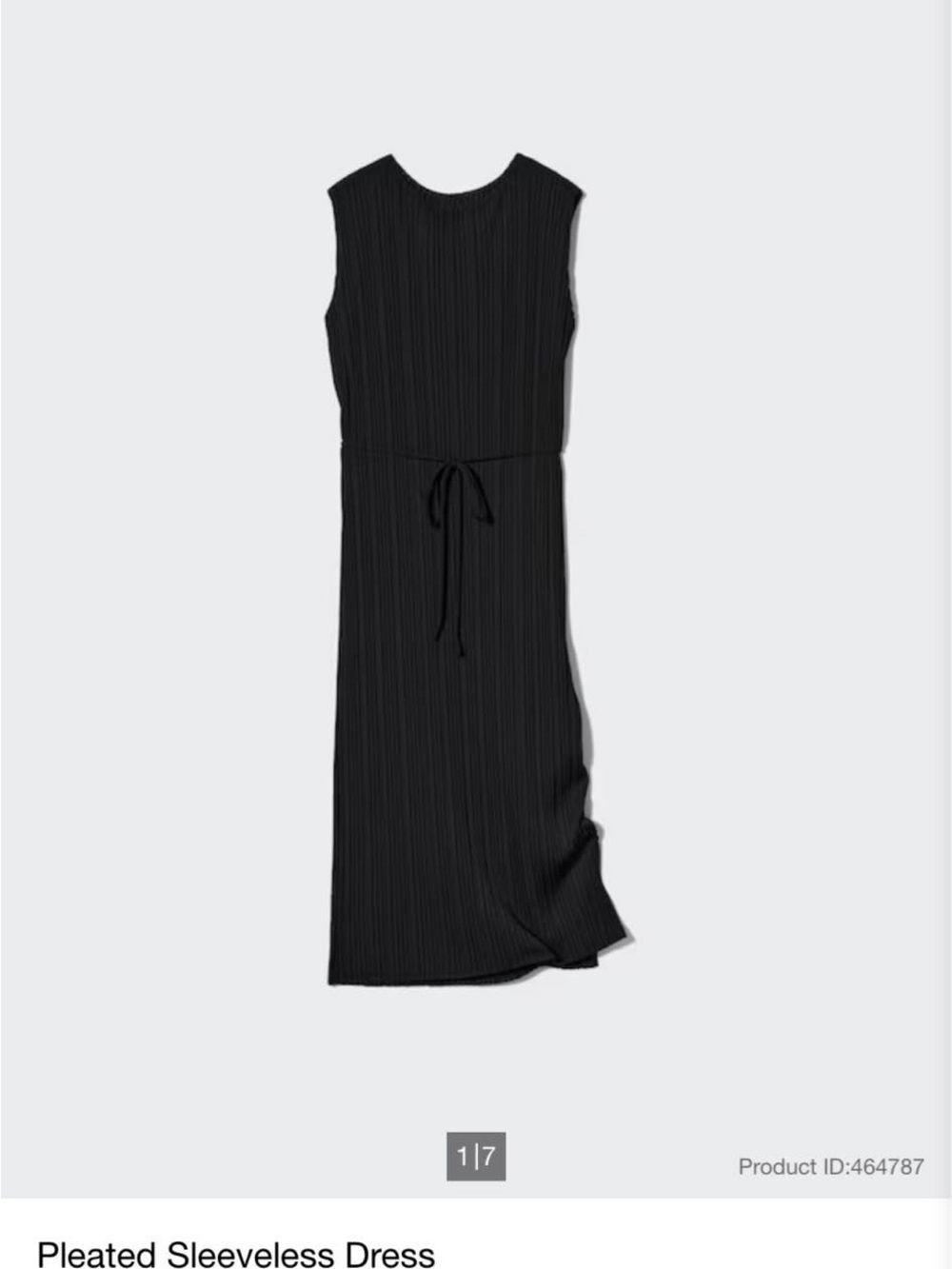 Uniqlo Pleated Black Dress with Waist Tie